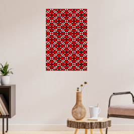 Rood, zwart en wit geometrisch pixelpatroon poster