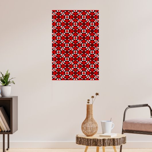 Rood, zwart en wit geometrisch pixelpatroon poster (Woonkamer 3)