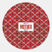 Rood, zwart en wit geometrisch pixelpatroon ronde sticker (Voorkant)