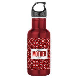 Rood, zwart en wit geometrisch pixelpatroon waterfles 