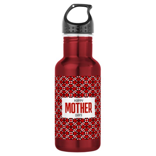 Rood, zwart en wit geometrisch pixelpatroon waterfles  (Voorkant)
