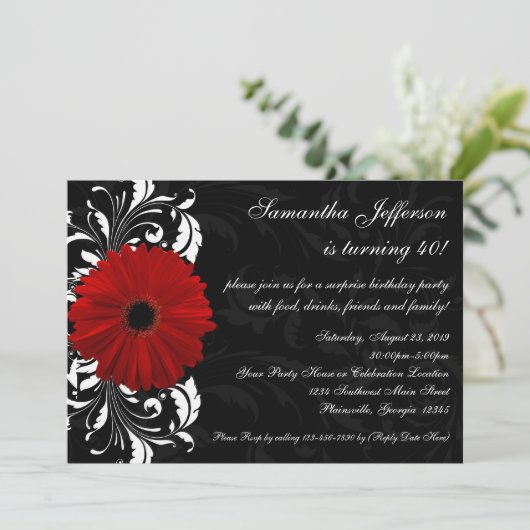 Rood, Zwart en Wit Gerbera Daisy 40ste verjaardag Kaart (Staand voorkant)