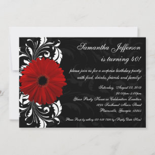 Rood, Zwart en Wit Gerbera Daisy 40ste verjaardag Kaart