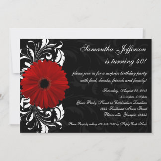 Rood, Zwart en Wit Gerbera Daisy 40ste verjaardag Kaart