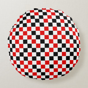 Rood Zwart en Wit Geruit Rond Kussen