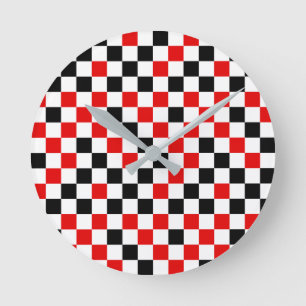 Rood Zwart en Wit Geruit  Ronde Klok