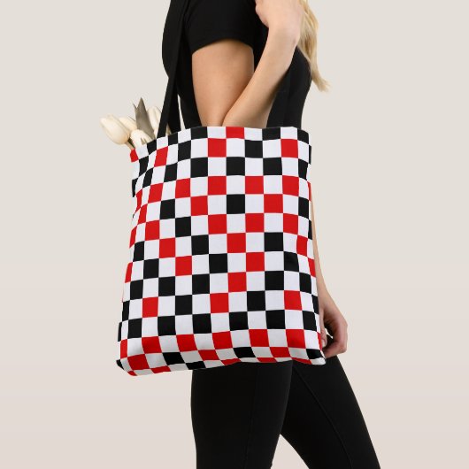 Rood Zwart en Wit Geruit Tote Bag (Dichtbij)