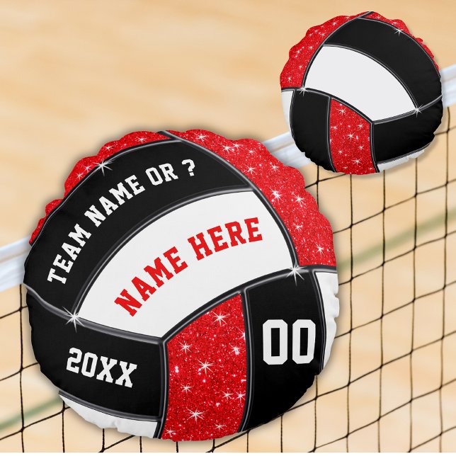 Rood, Zwart en Wit, Geschenken voor Volleybalspele Rond Kussen (Red, White and Black, Personalized, Volleyball Pillow. Great, Senior Night Gifts for Volleyball. )