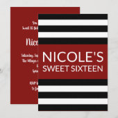 Rood zwart en wit gestreept zoet 16 Verjaardag Kaart (Voorkant / Achterkant)
