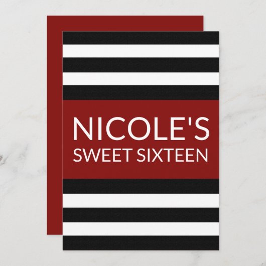 Rood zwart en wit gestreept zoet 16 Verjaardag Kaart (Voorkant / Achterkant)