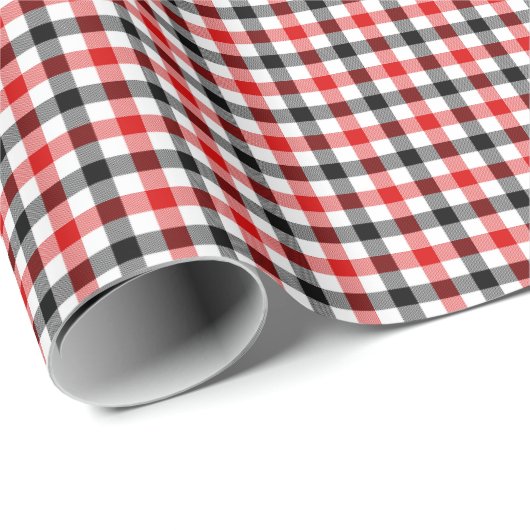 Rood Zwart en Wit Gingham Karo Cadeaupapier (Rol Hoek)