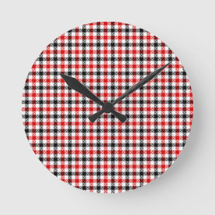 Rood Zwart en Wit Gingham Karo Ronde Klok