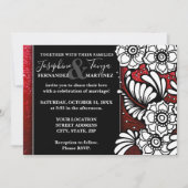Rood zwart en wit glitter Sparkle Floral Wedding Kaart (Voorkant)