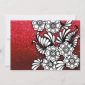Rood zwart en wit glitter Sparkle Floral Wedding Kaart (Achterkant)