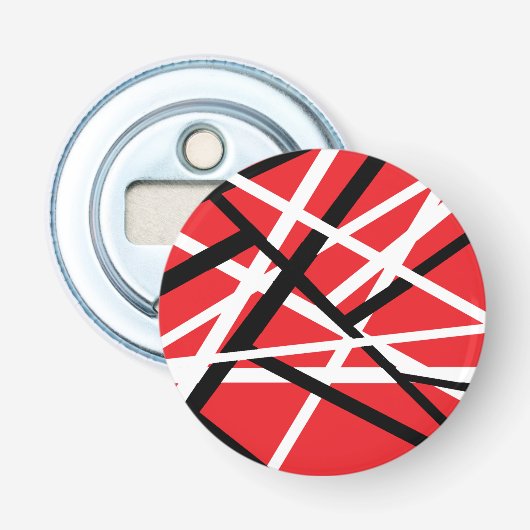 rood, zwart en wit grafisch ontwerp button flesopener (Voorkant)