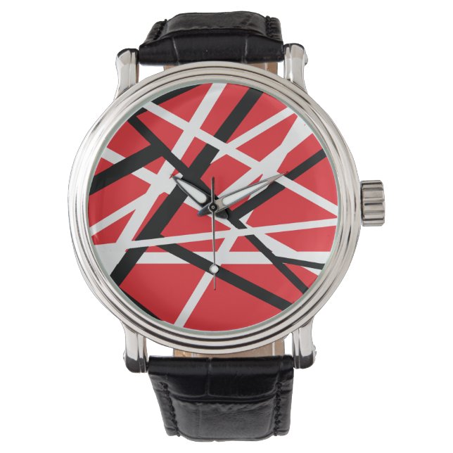 rood, zwart en wit grafisch ontwerp horloge (Voorkant)