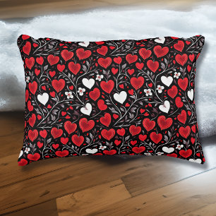 Rood, Zwart en Wit Harten en Bloemen Patroon Accent Kussen