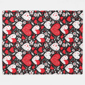 Rood, zwart en wit harten en bloemen romantisch fleece deken (Voorkant (Horizontaal))
