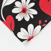 Rood, zwart en wit harten en bloemen romantisch fleece deken (Hoek)