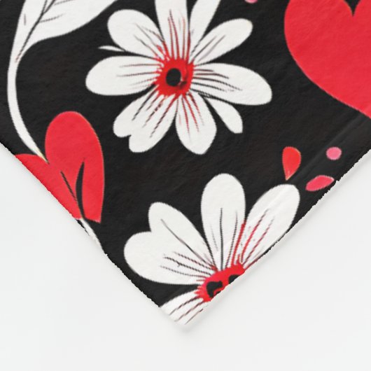 Rood, zwart en wit harten en bloemen romantisch fleece deken (Hoek)