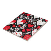 Rood, zwart en wit harten en bloemen romantisch tegeltje (Zijkant)