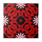 Rood zwart en wit Kaleidoscopisch geometrisch Tegeltje (Voorkant)
