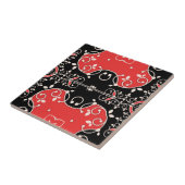 Rood zwart en wit Klassic Elegant Leafy  Tegeltje (Zijkant)