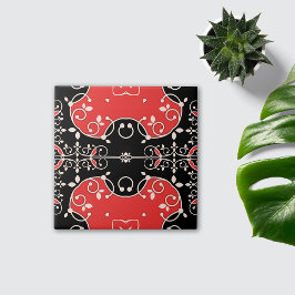 Rood zwart en wit Klassic Elegant Leafy  Tegeltje