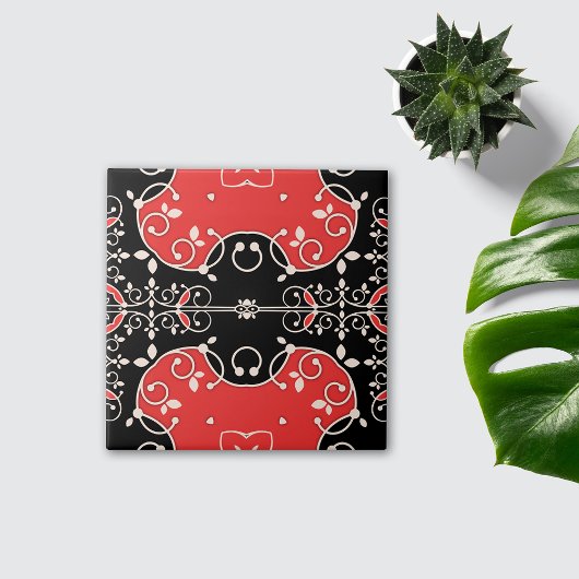 Rood zwart en wit Klassic Elegant Leafy  Tegeltje