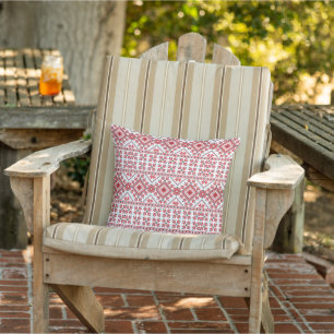 Rood Zwart en Wit Klassiek Noordse Fair Isle Motie Buitenkussen