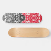 Rood, zwart en wit Mandala - Monogram Persoonlijk Skateboard (Horizontaal)