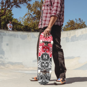 Rood, zwart en wit Mandala - Monogram Persoonlijk Skateboard