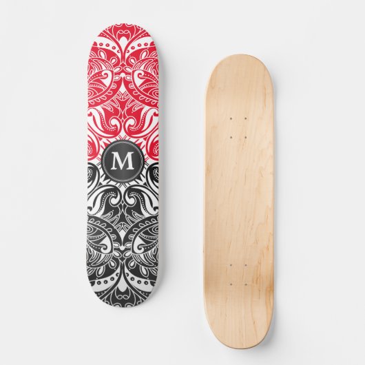 Rood, zwart en wit Mandala - Monogram Persoonlijk Skateboard (Voorkant)