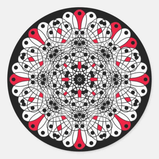 Rood, Zwart en Wit Mandala Trouwstickers Ronde Sticker (Voorkant)