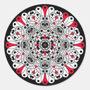 Rood, Zwart en Wit Mandala Trouwstickers Ronde Sticker