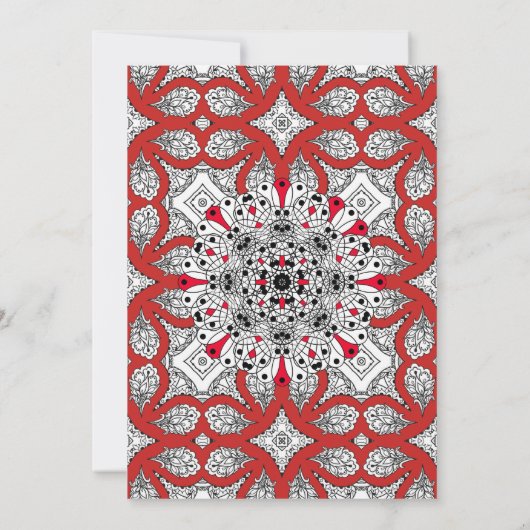 Rood, zwart en wit Mandala Wedding Invitations Kaart (Achterkant)