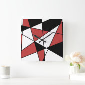 Rood zwart en wit modern geometrisch patroon vierkante klok (Huis)