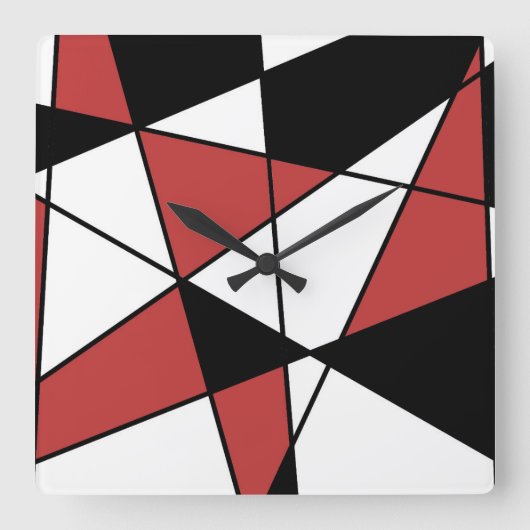 Rood zwart en wit modern geometrisch patroon vierkante klok (Voorkant)
