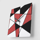 Rood zwart en wit modern geometrisch patroon vierkante klok (Hoek)