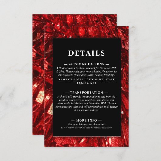 Rood Zwart en Wit Modern Kerstmis Bruiloft Informatiekaartje (Voorkant / Achterkant)