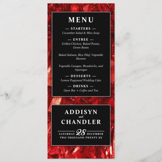 Rood Zwart en Wit Modern Kerstmis Bruiloft Programmakaart (Voorkant)