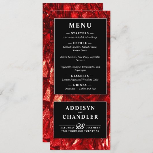 Rood Zwart en Wit Modern Kerstmis Bruiloft Programmakaart (Voorkant / Achterkant)