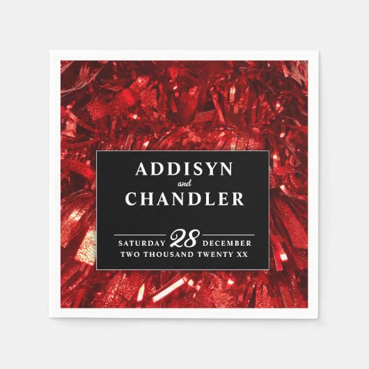 Rood Zwart en Wit Modern Kerstmis Bruiloft Servet (Voorkant)