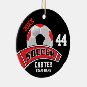 Rood, Zwart en Wit Personaliseer Voetbal ⚽ Keramisch Ornament (Rechts)