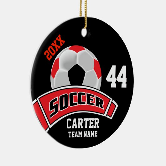 Rood, Zwart en Wit Personaliseer Voetbal ⚽ Keramisch Ornament (Rechts)