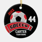 Rood, Zwart en Wit Personaliseer Voetbal ⚽ Keramisch Ornament (Voorkant)