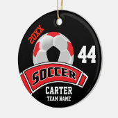 Rood, Zwart en Wit Personaliseer Voetbal ⚽ Keramisch Ornament (Links)