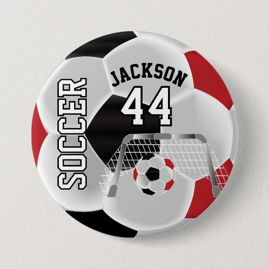 Rood, zwart en wit personaliseren Voetbal Ronde Button 7,6 Cm (Voorkant)