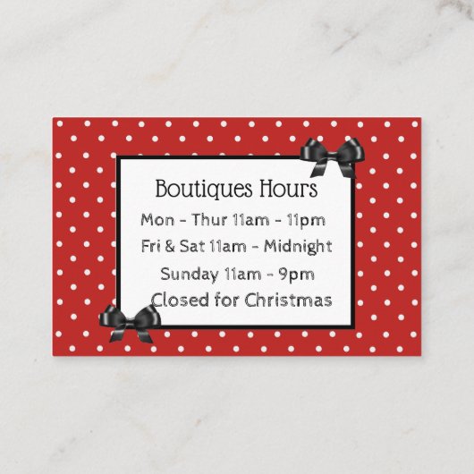 Rood, zwart en wit Polka Dot Bow Visitekaartje (Achterkant)
