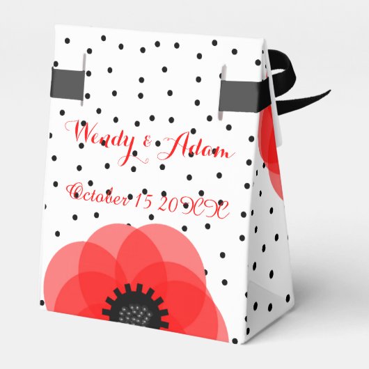 Rood Zwart en wit Polka Dot en Poppies Design Bedankdoosjes (Achterkant)